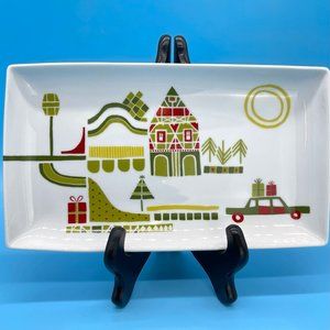 NWT Crate & Barrel Yule Town Julia Rothman Christmas Rectangle Appetizer Plate